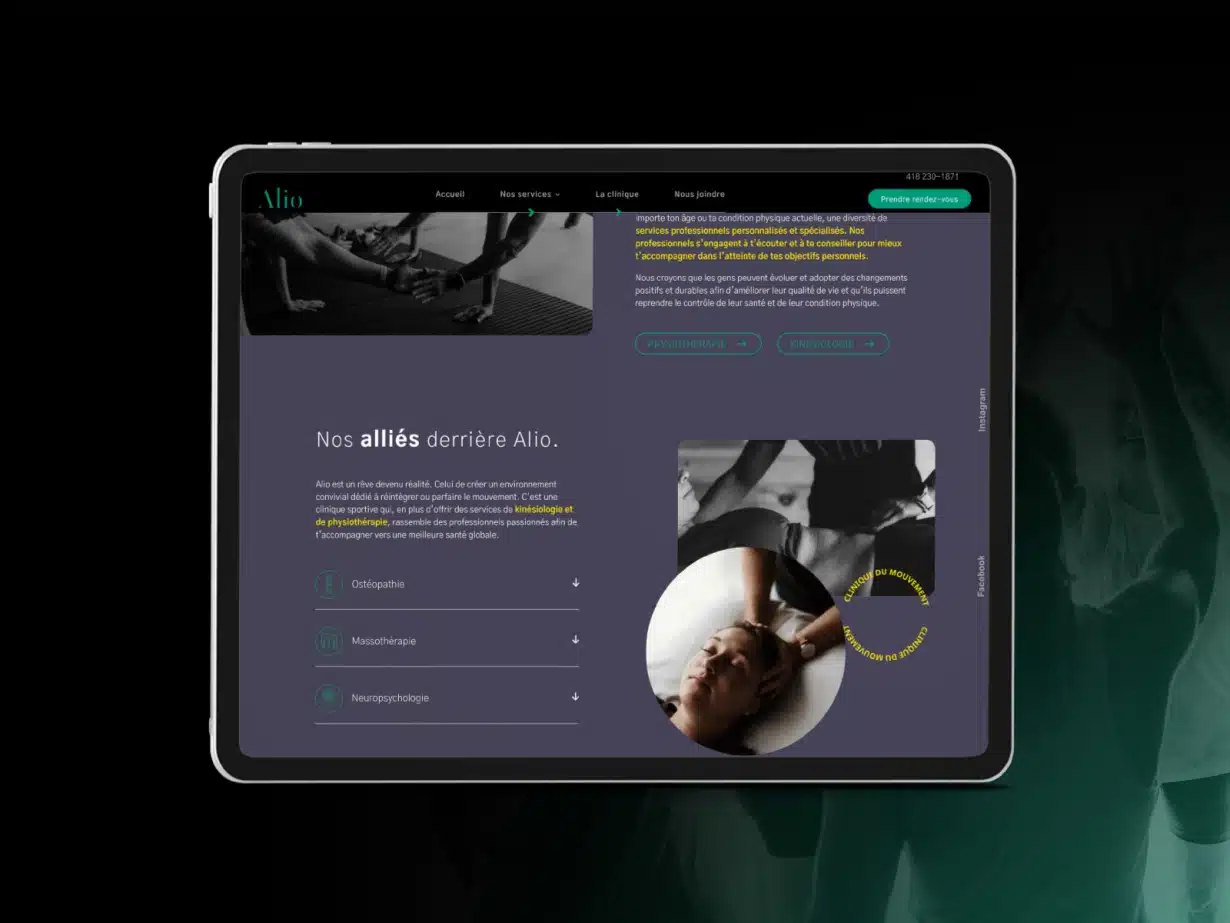 Développement du site web pour la Clinique Alio